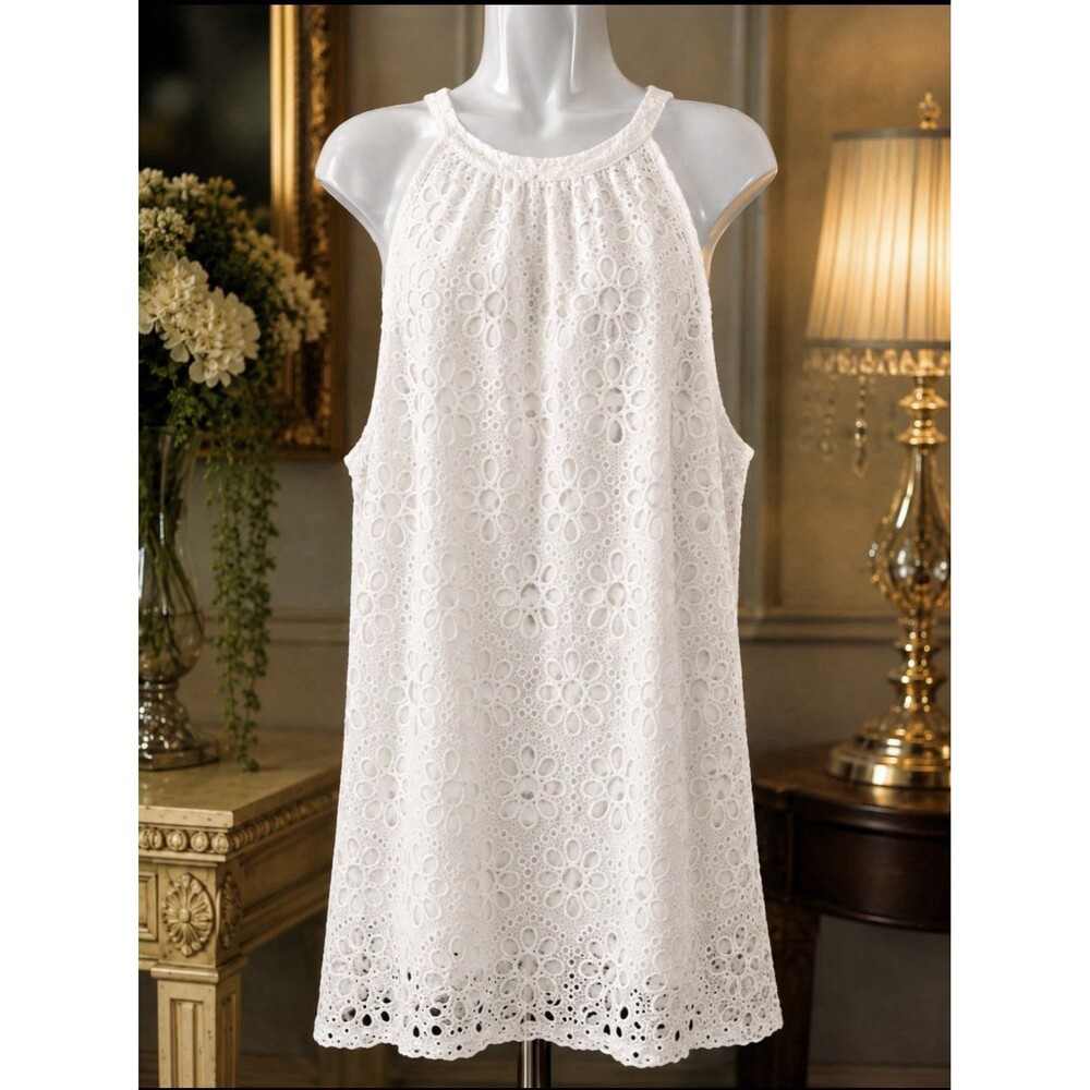 JACK White Floral Eyelet Lace Shift Dress Sleeveless Lined Women’s S